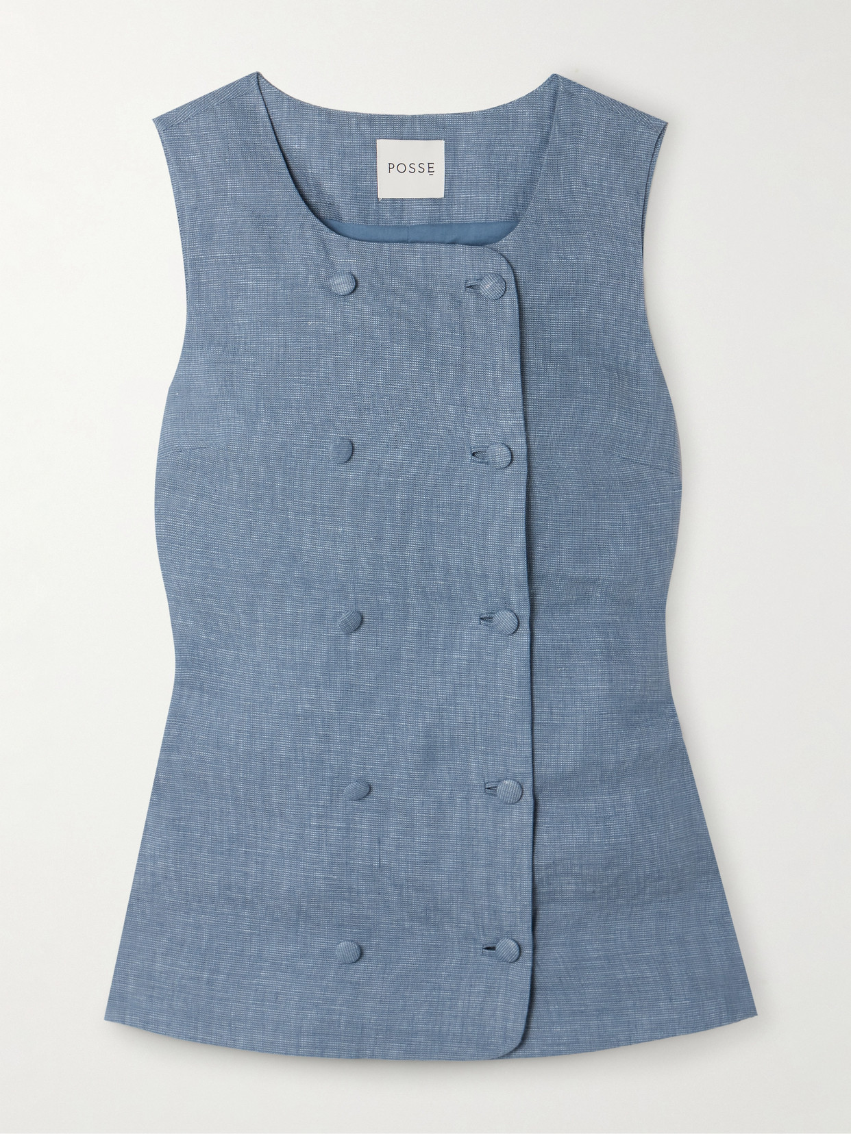 Posse Thea Double-breasted Linen Vest In Blue