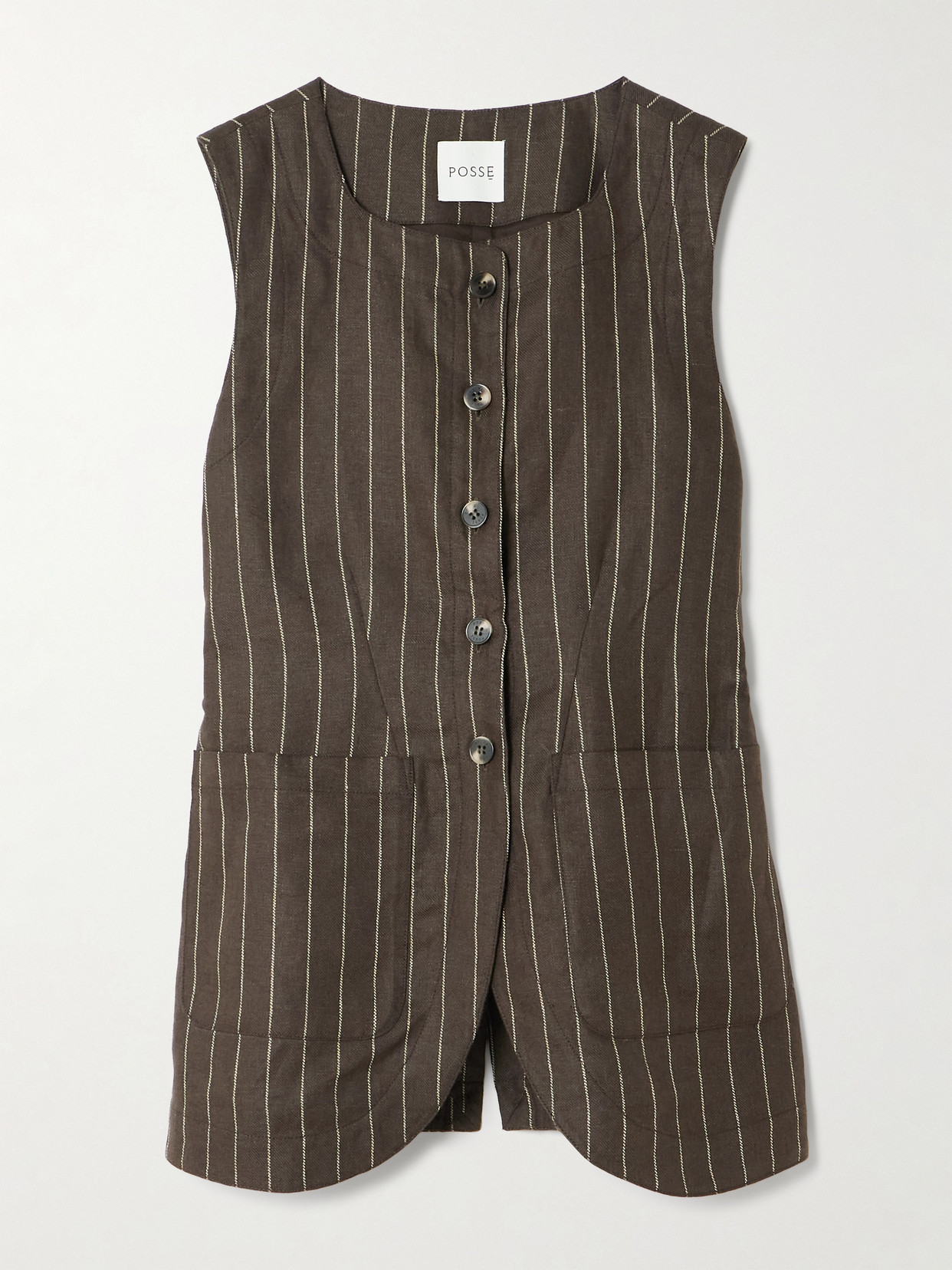 Posse Emma Pinstriped Linen-twill Vest In Brown