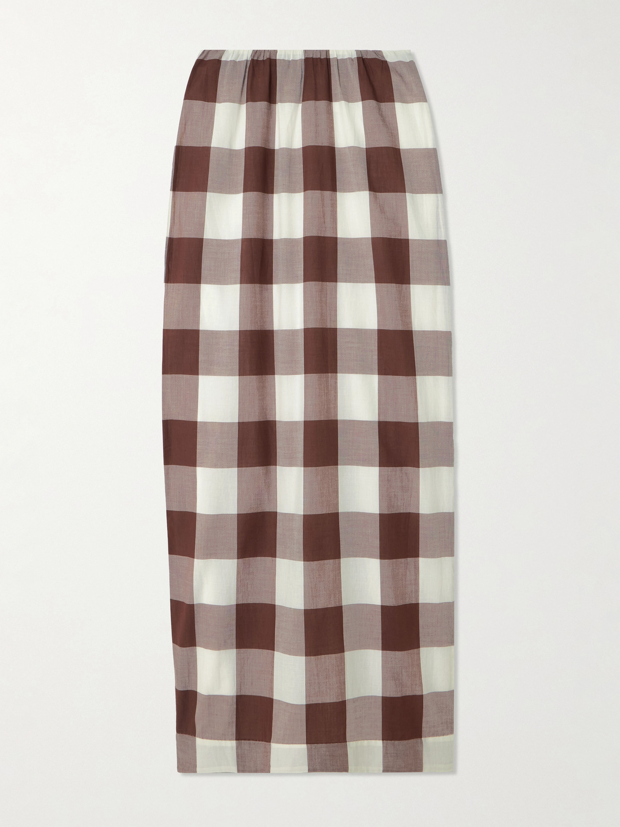 Posse Womens Mira Gingham-print Cotton Maxi Skirt Mocha Gingham Xs In Brown