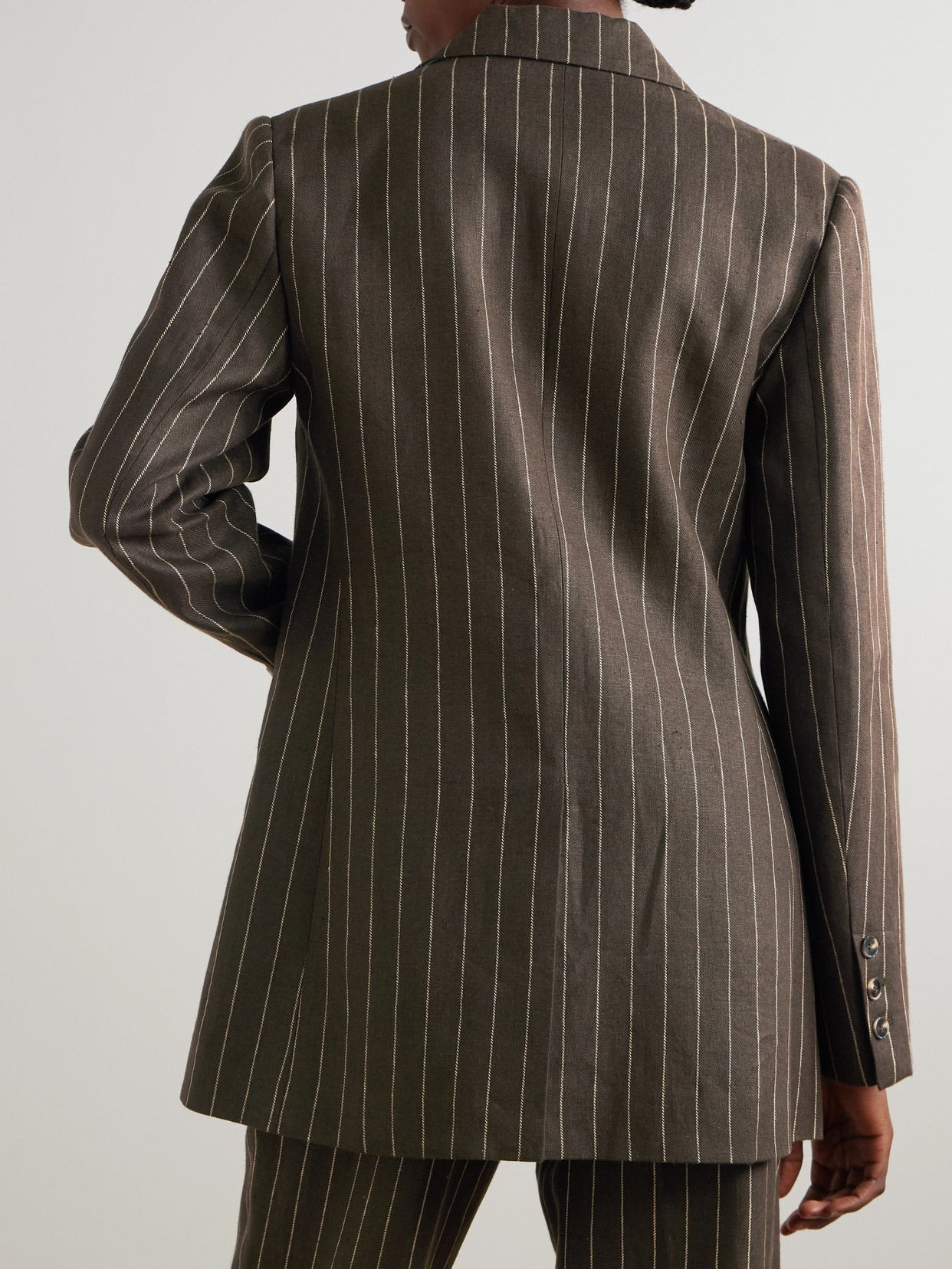 Posse Leon Pinstriped Linen-twill Blazer In Green