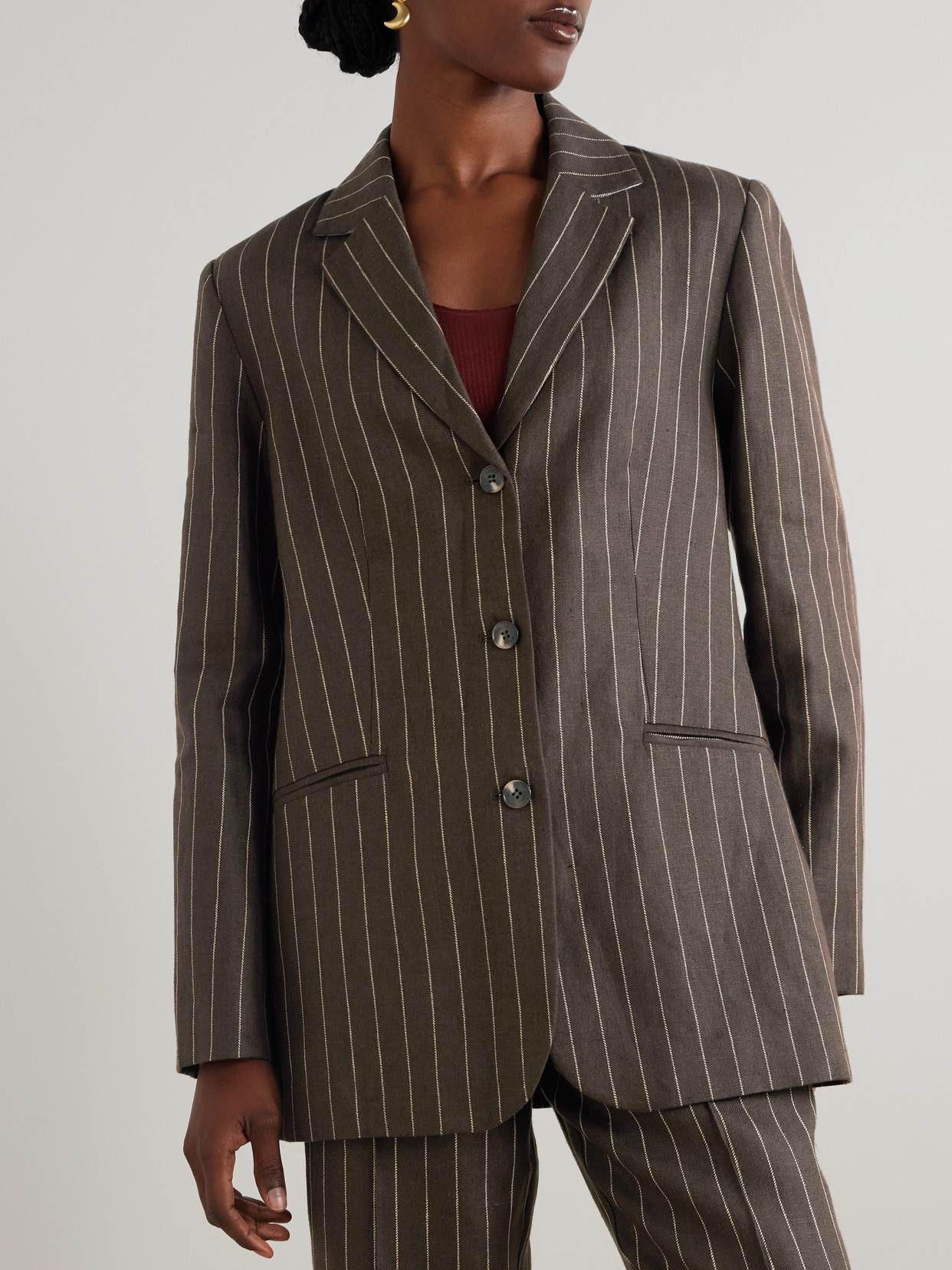 Posse Leon Pinstriped Linen-twill Blazer In Green