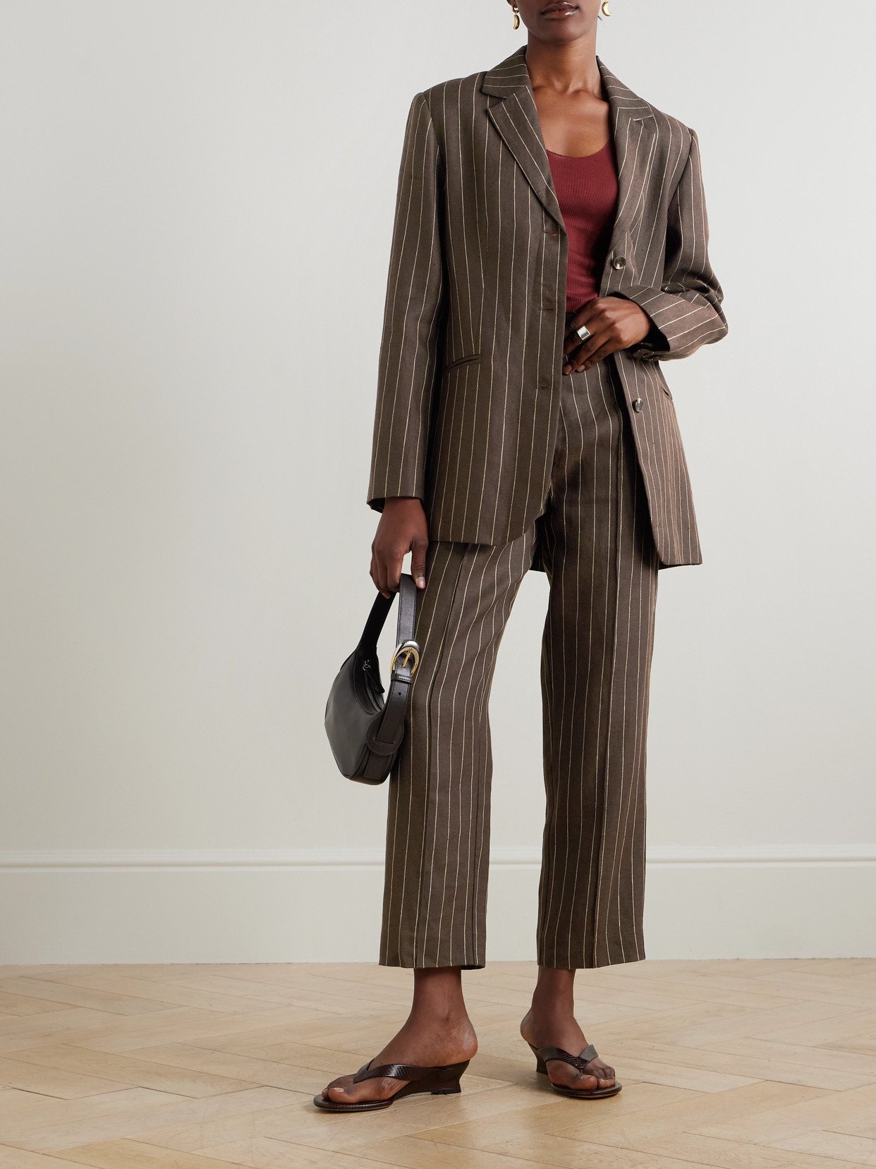 Posse Leon Pinstriped Linen-twill Blazer In Green