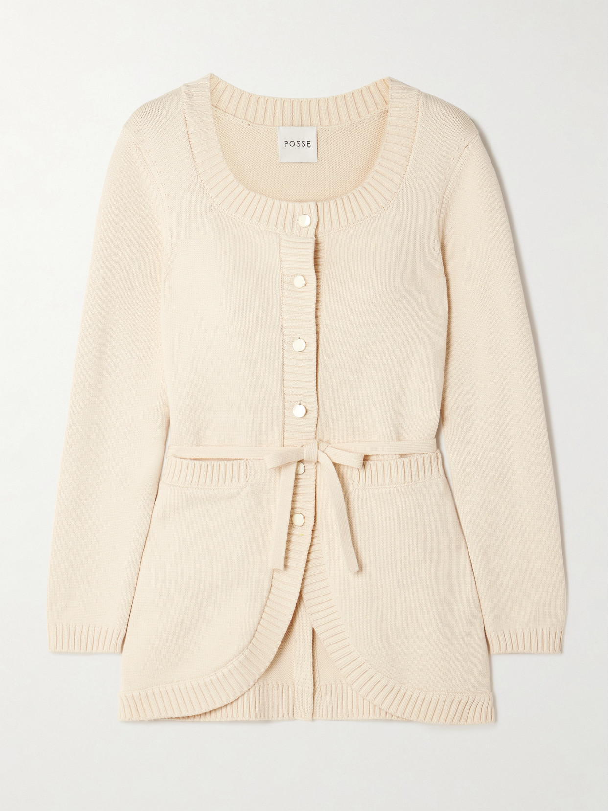 Posse Sabrina Belted Knitted Cardigan In Neutral