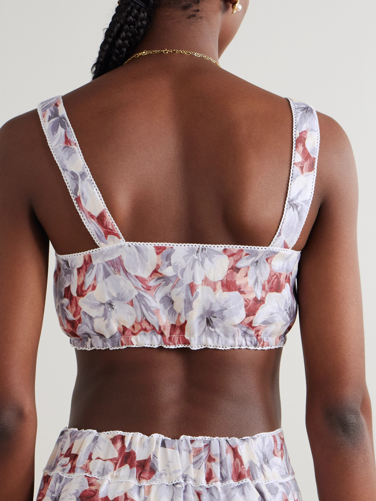 Luna Cropped Lace-Trimmed Floral-Print Top