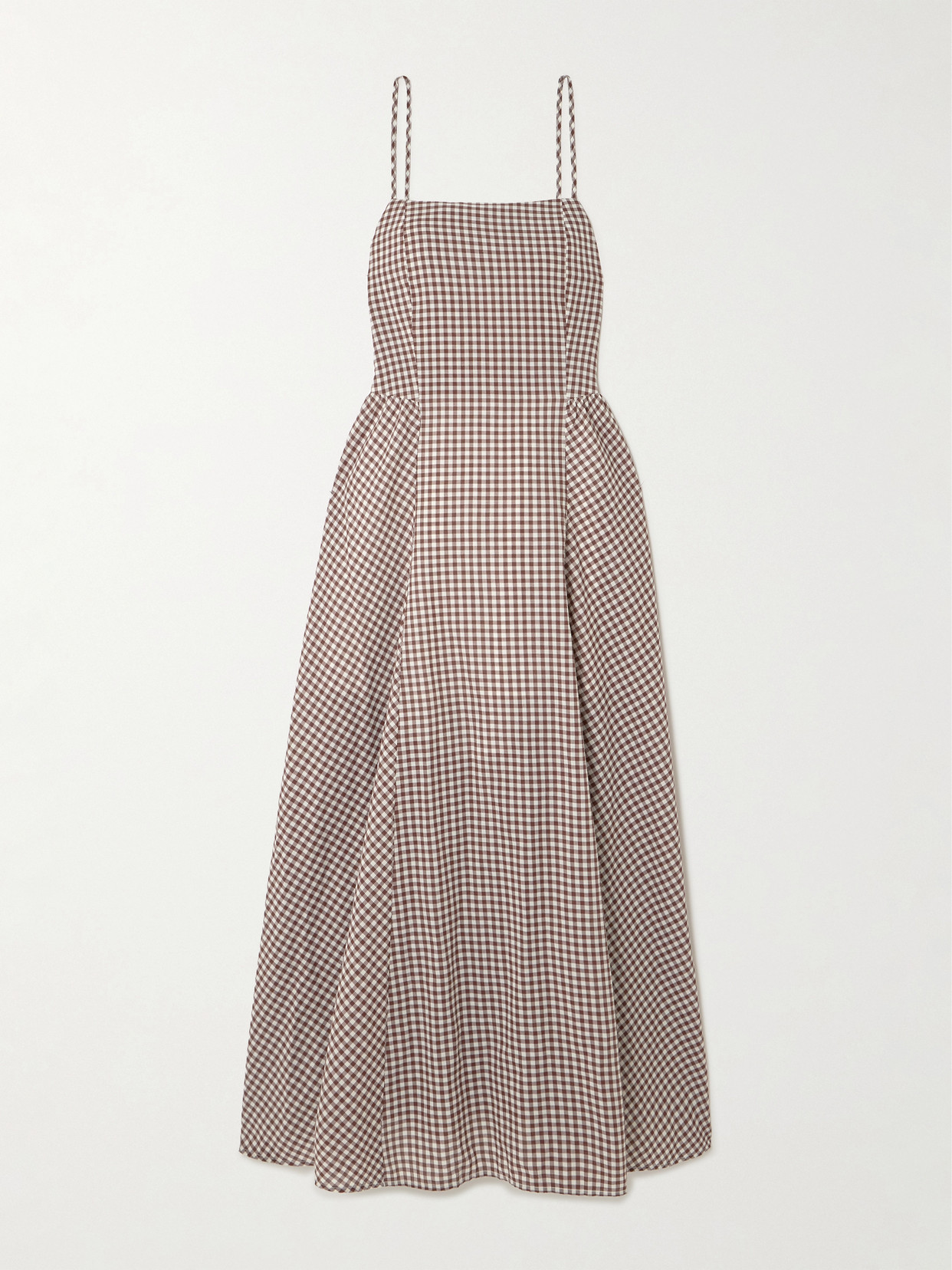 Posse Callie Pleated Gingham Cotton-voile Midi Dress In Brown