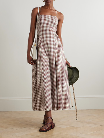POSSE Callie pleated gingham cotton-voile midi dress
