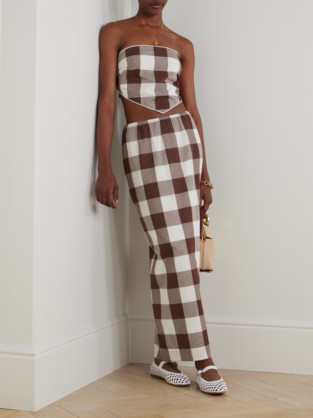 Callie Cropped Gingham Cotton-Voile Top