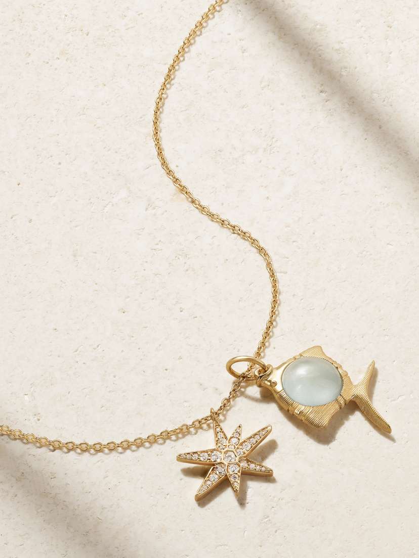 OLE LYNGGAARD COPENHAGEN Young Fish 18-karat Gold, Aquamarine And Diamond Necklace