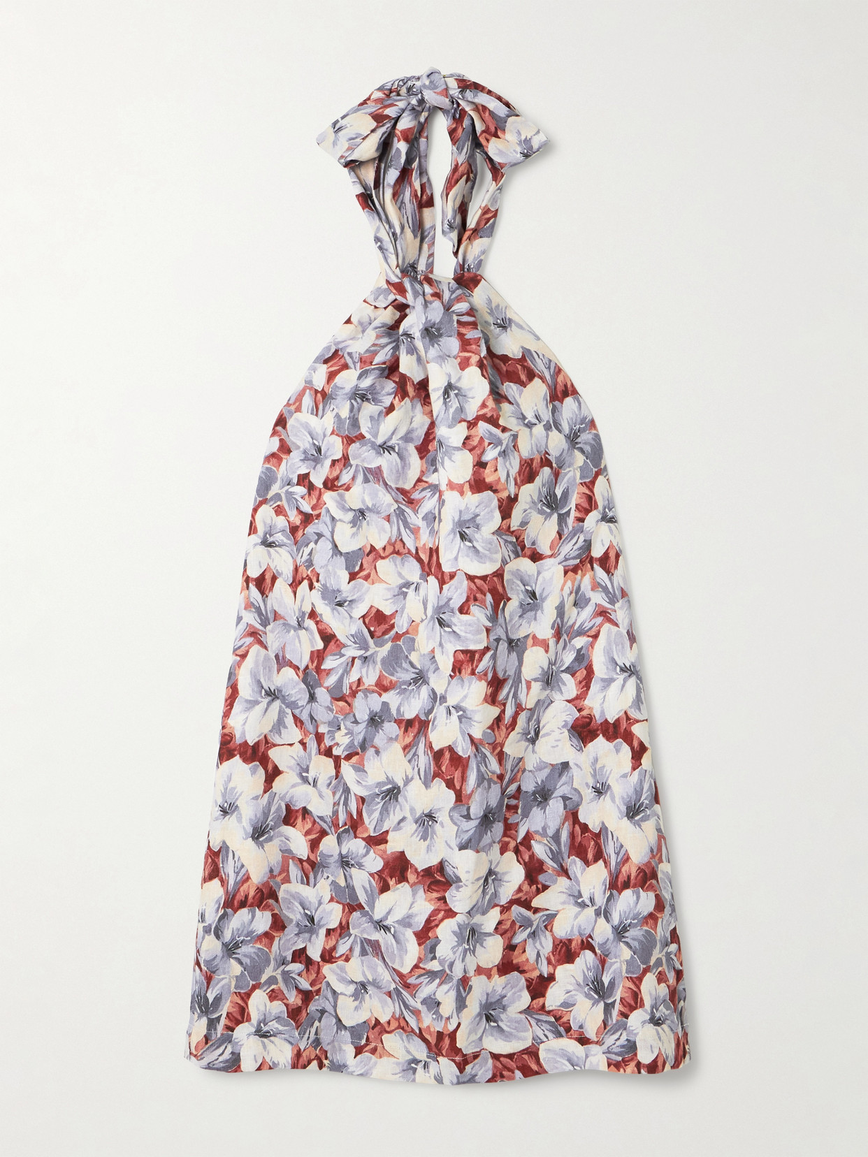 Posse Luna Pleated Floral-print Linen Halterneck Mini Dress In Multi