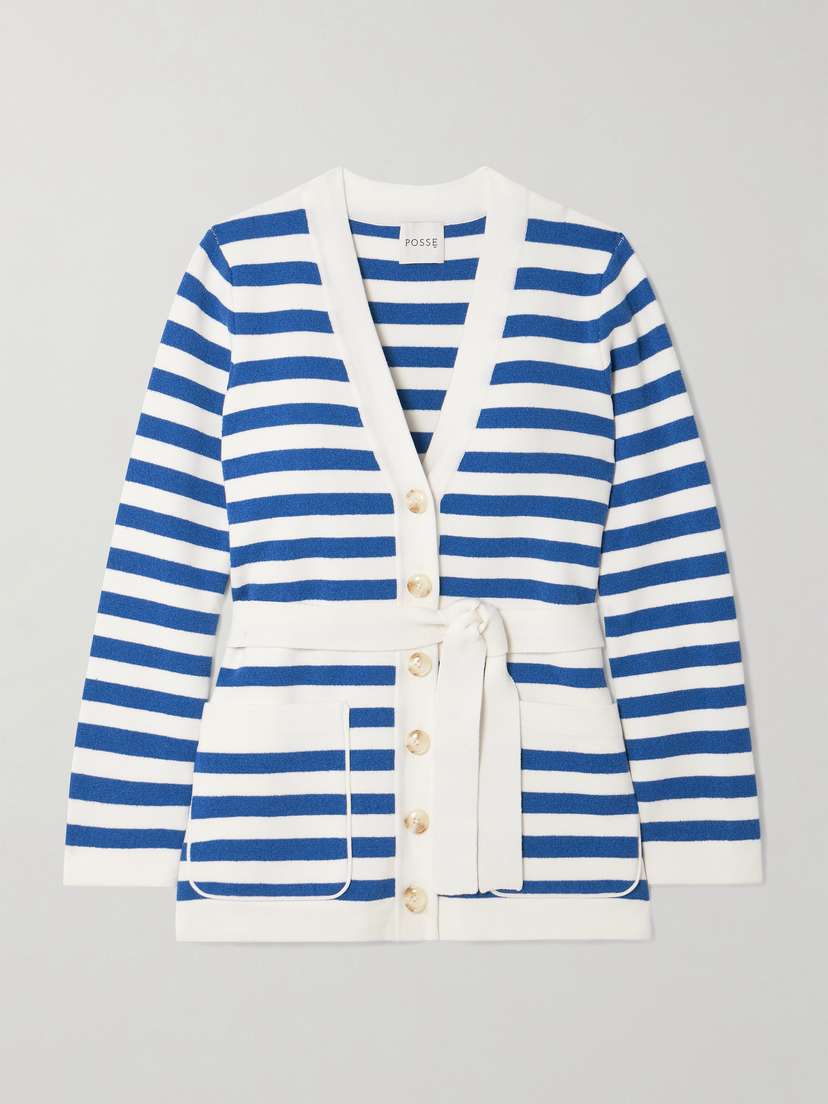 Posse Ari Belted Striped Knitted Cardigan