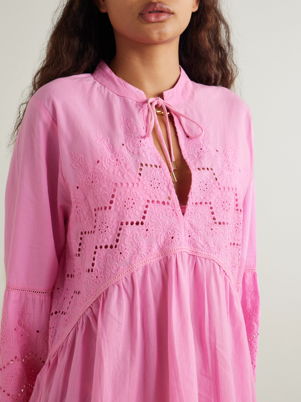 Melissa Odabash Sebenna Broderie Anglaise Cotton Kaftan In Pink