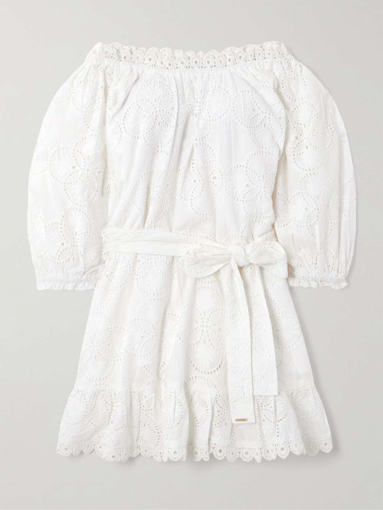 Melissa Odabash Avi Belted Off-the-shoulder Broderie Anglaise Cotton Mini Dress In White