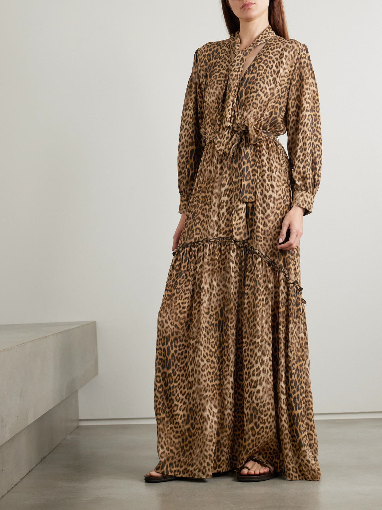 Melissa Odabash Skylar Scarf-detailed Belted Printed Crepe Maxi Dress In Animal Print