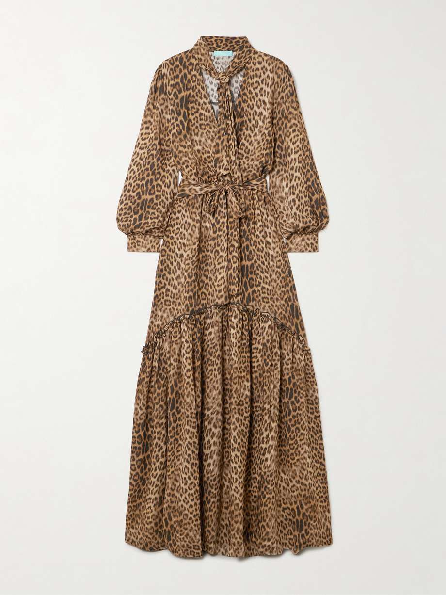skylar scarf-detailed belted printed crepe maxi dress