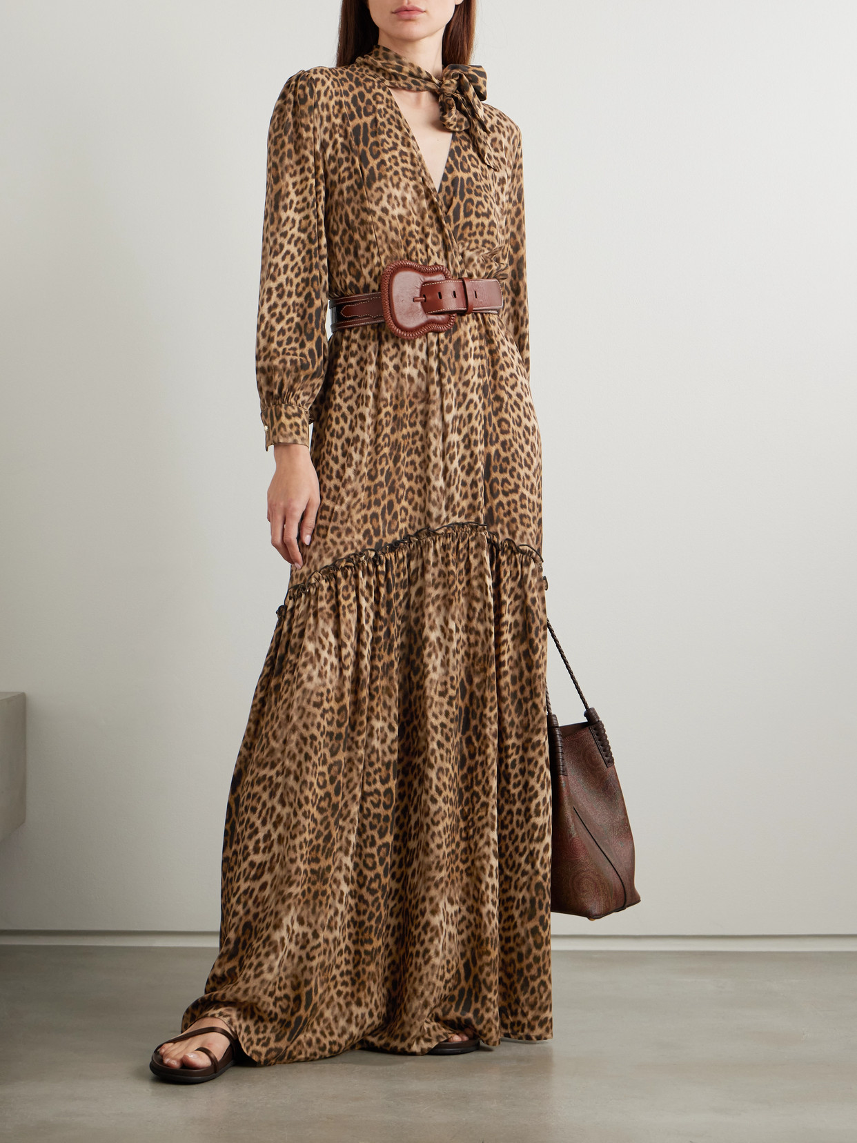 Melissa Odabash Skylar Scarf-detailed Belted Printed Crepe Maxi Dress In Animal Print