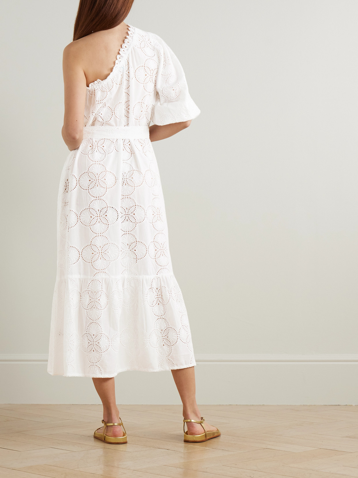 Melissa Odabash Autumn One-shoulder Broderie Anglaise Cotton Midi Dress In White