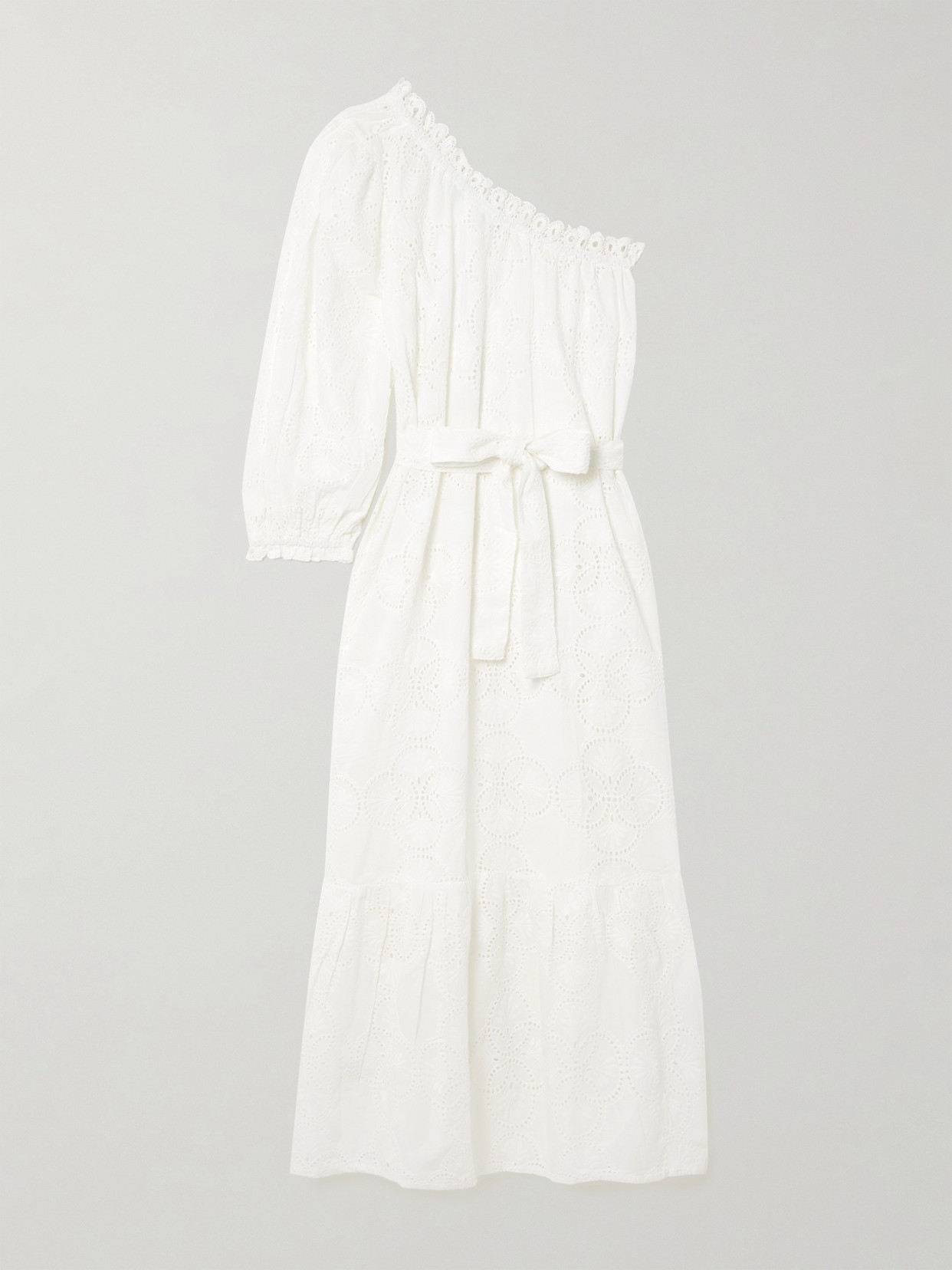 Melissa Odabash Autumn One-shoulder Broderie Anglaise Cotton Midi Dress In White