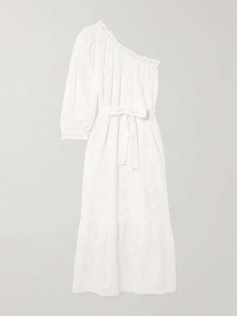 Melissa Odabash Autumn One-shoulder Broderie Anglaise Cotton Midi Dress