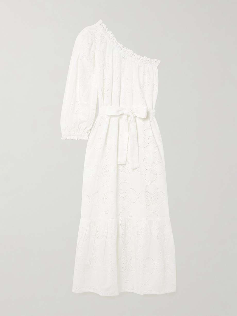 autumn one-shoulder broderie anglaise cotton midi dress