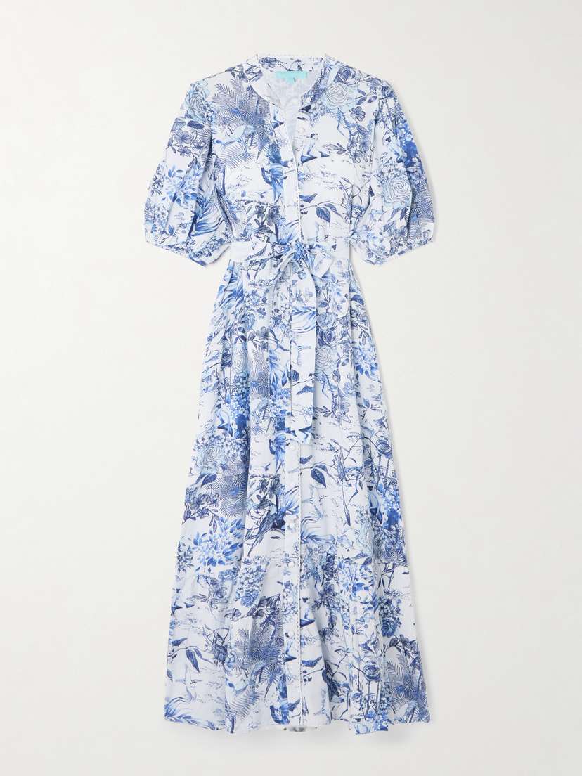 Melissa Odabash Kitty Belted Printed Cotton And Linen-blend Midi Dress