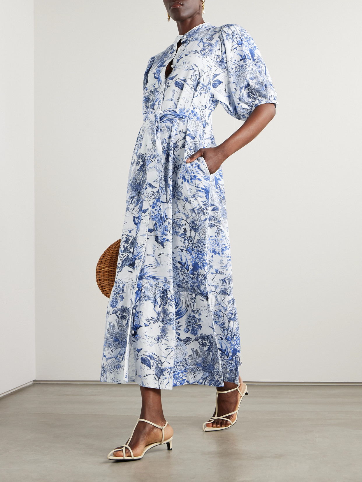 Melissa Odabash Kitty Belted Printed Cotton And Linen-blend Midi Dress