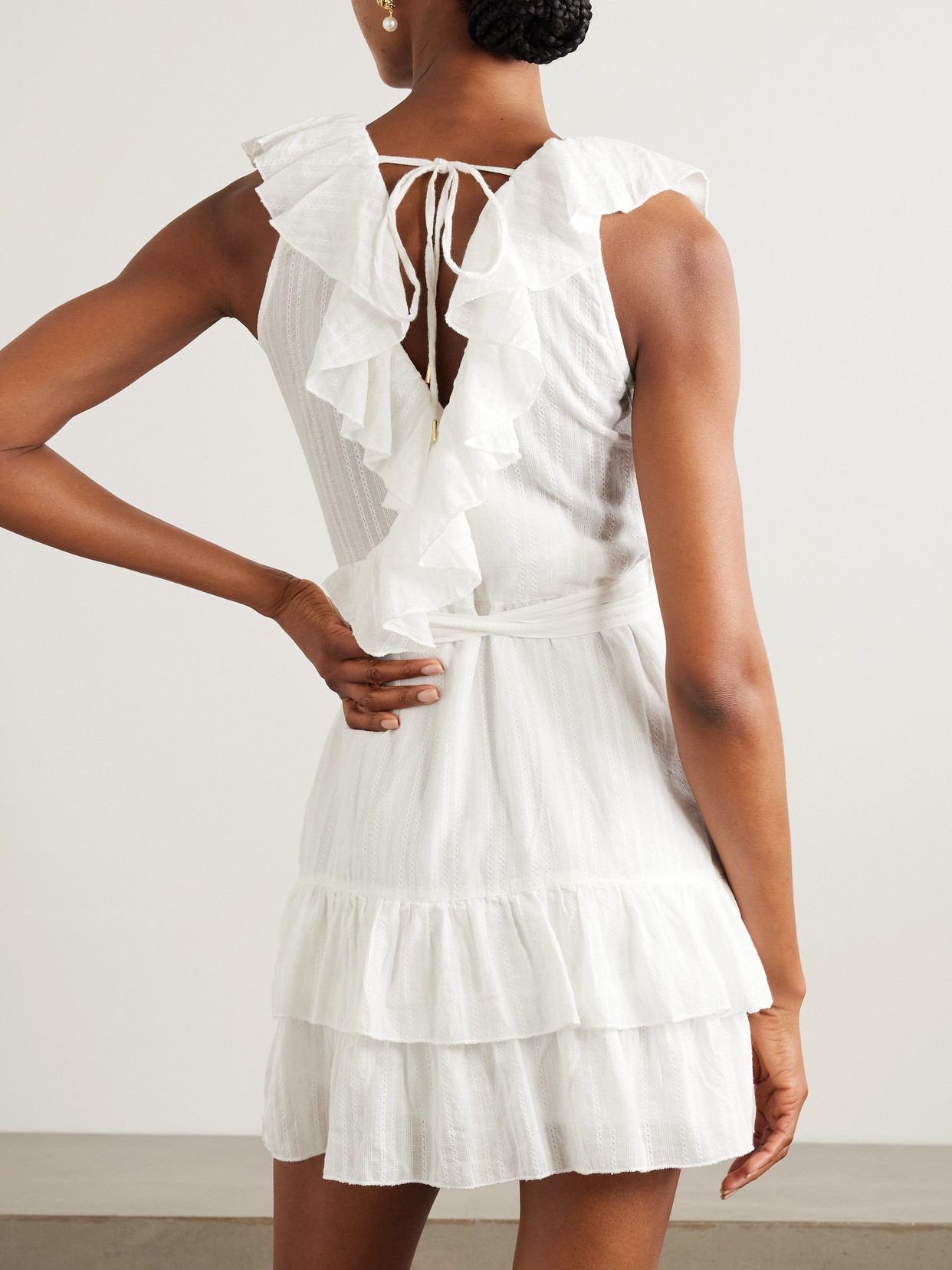 Shop Melissa Odabash Molly Belted Ruffled Embroidered Cotton Mini Wrap Dress
