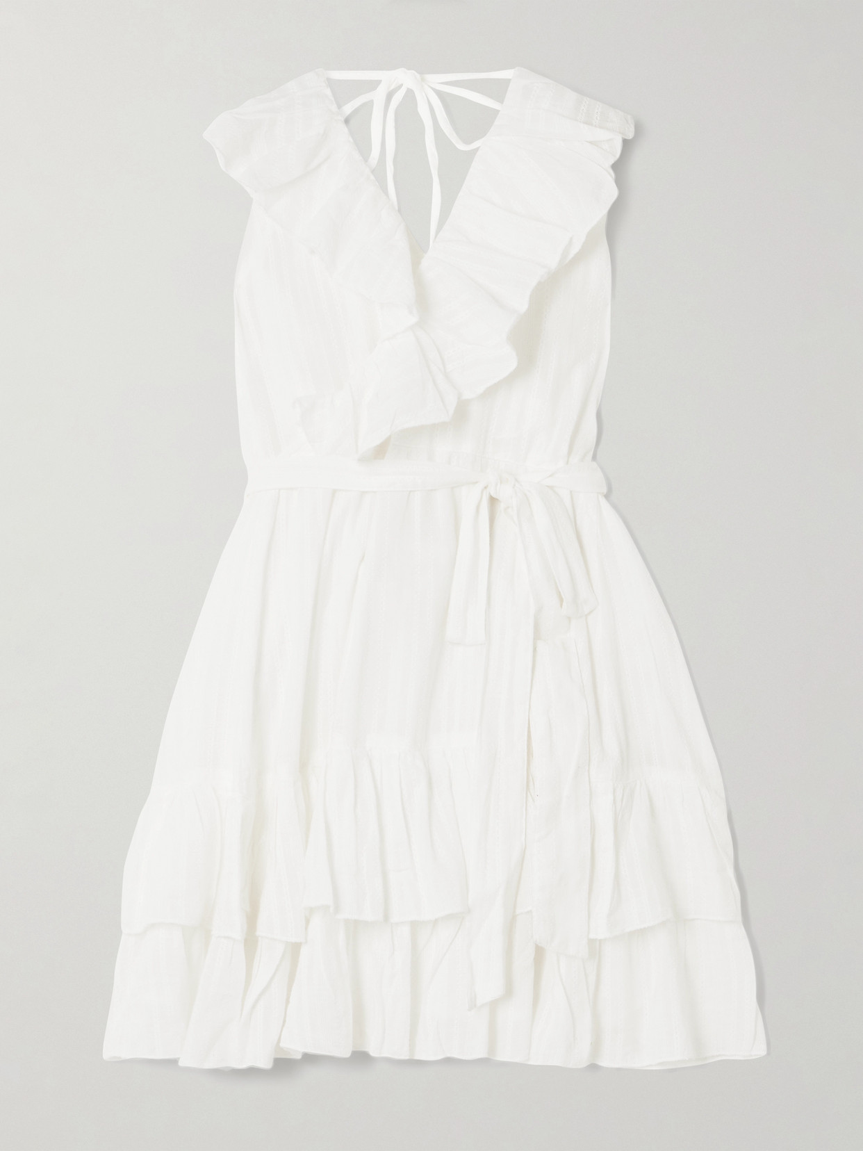 Melissa Odabash Molly Belted Ruffled Embroidered Cotton Mini Wrap Dress