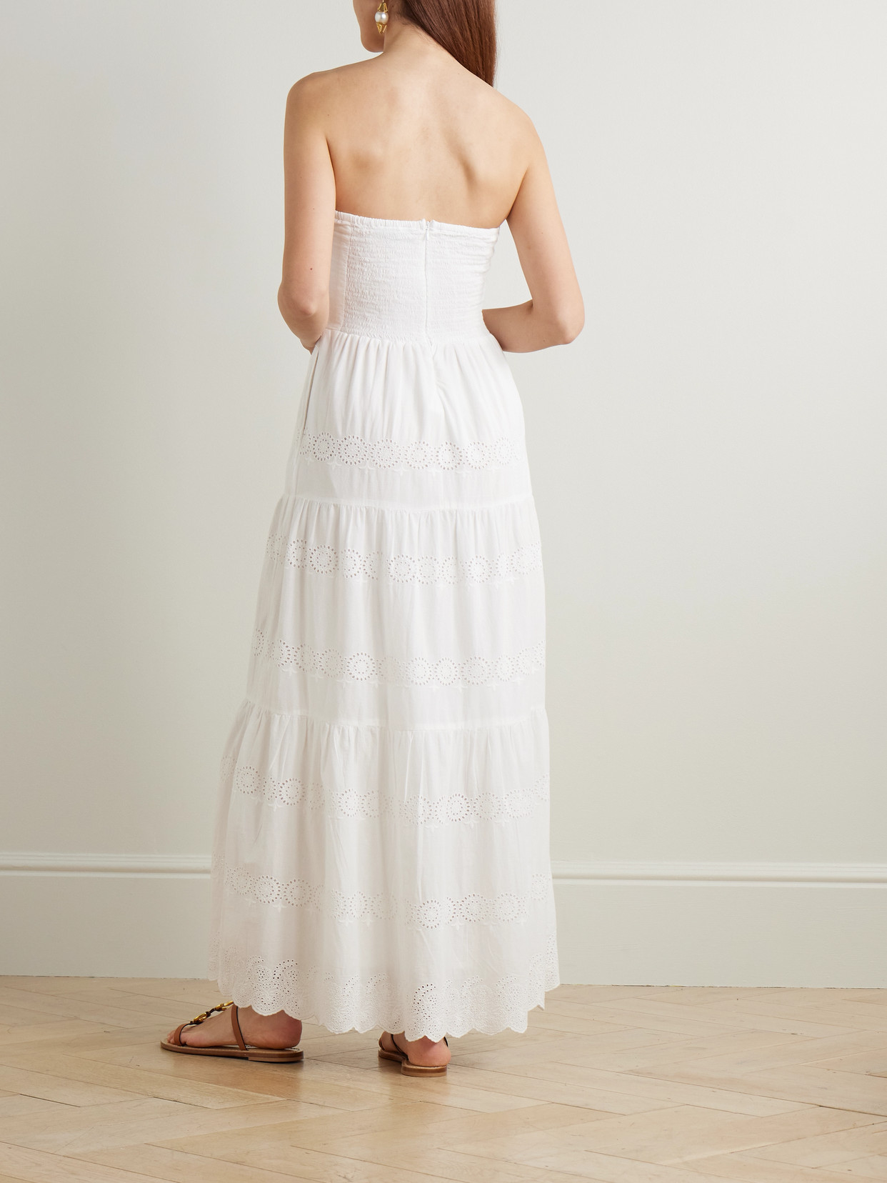 Melissa Odabash Sophie Strapless Scalloped Broderie Anglaise Cotton Midi Dress In White