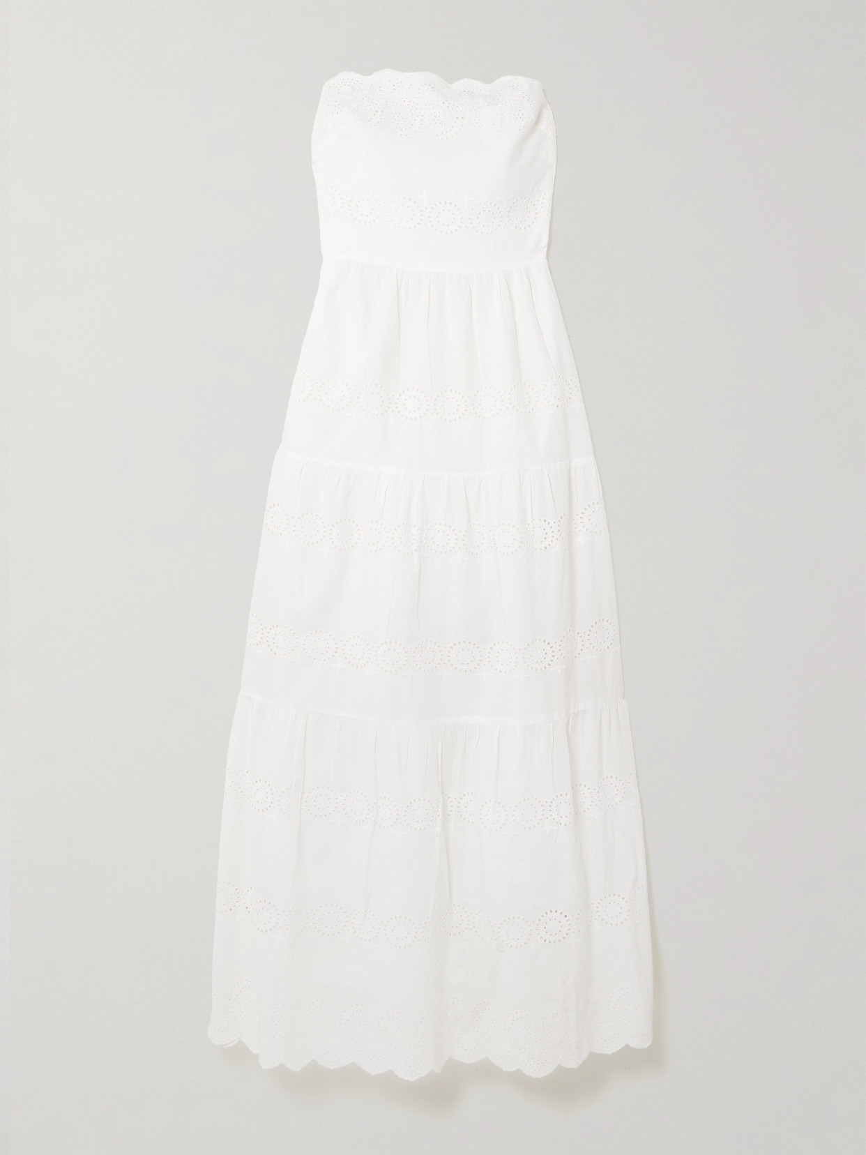 Melissa Odabash Sophie Strapless Scalloped Broderie Anglaise Cotton Midi Dress In White