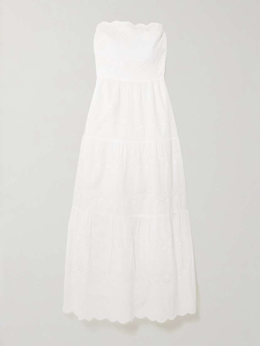 Melissa Odabash Sophie Strapless Scalloped Broderie Anglaise Cotton Midi Dress