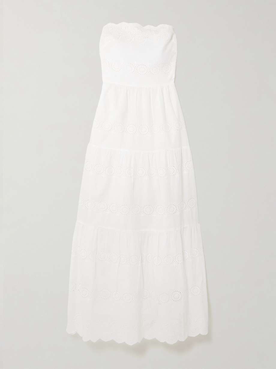 sophie strapless scalloped broderie anglaise cotton midi dress