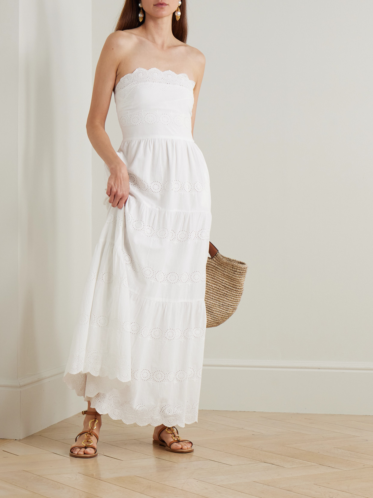 Melissa Odabash Sophie Strapless Scalloped Broderie Anglaise Cotton Midi Dress In White