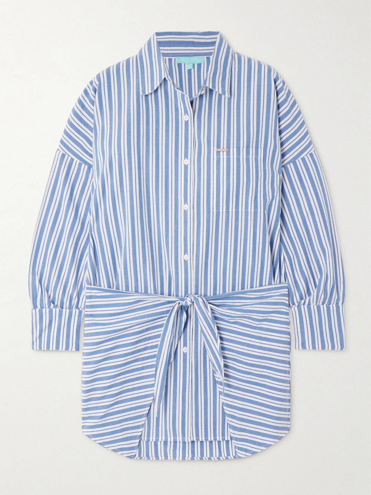 Melissa Odabash Sara Tie-detailed Striped Cotton Mini Shirt Dress