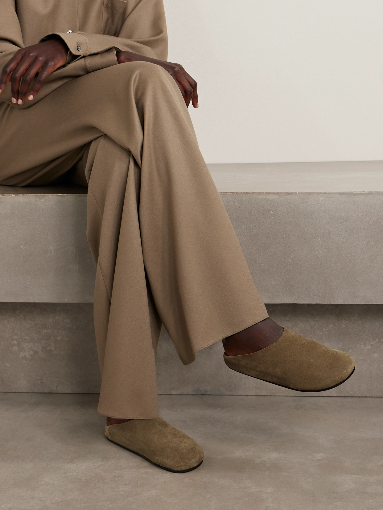 The Row Beige Hudson Suede Slide Loafers In Brown
