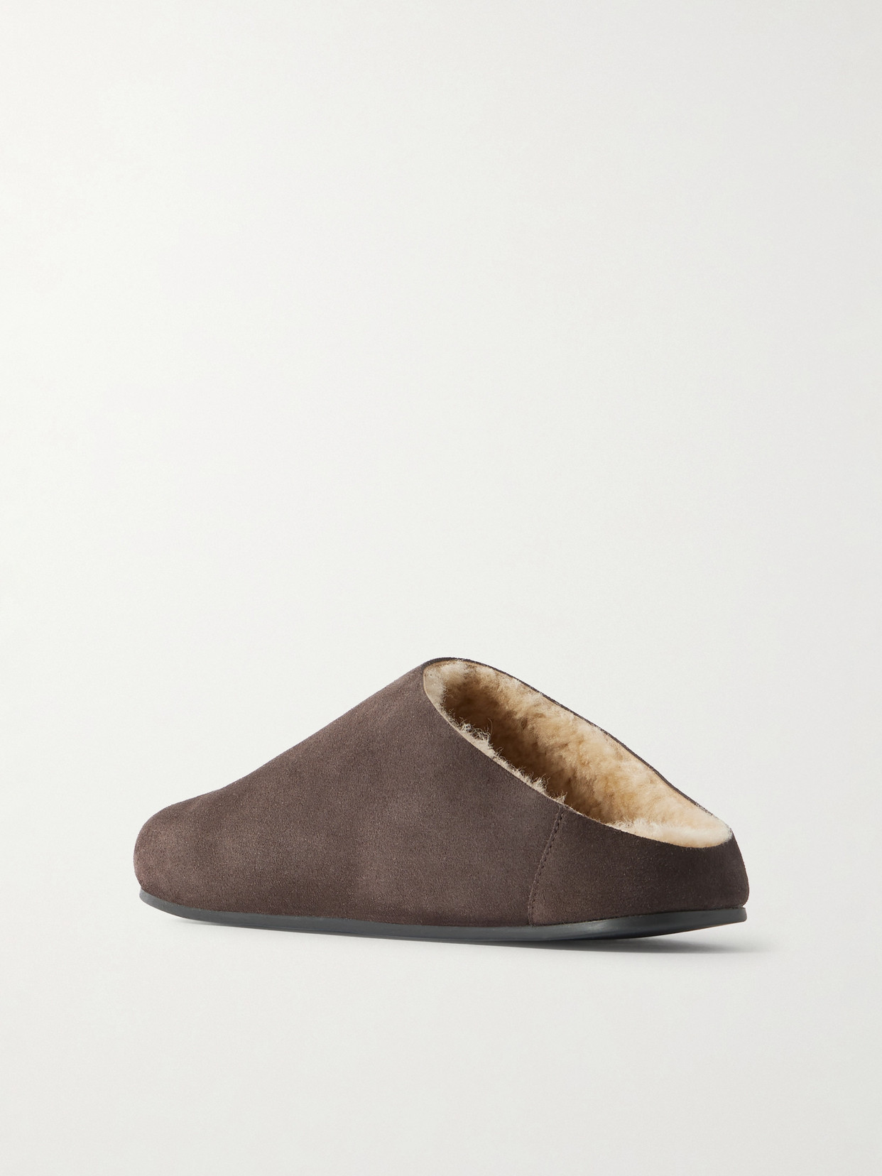 The Row Hudson Suede Leather Slide Sandal In Brown