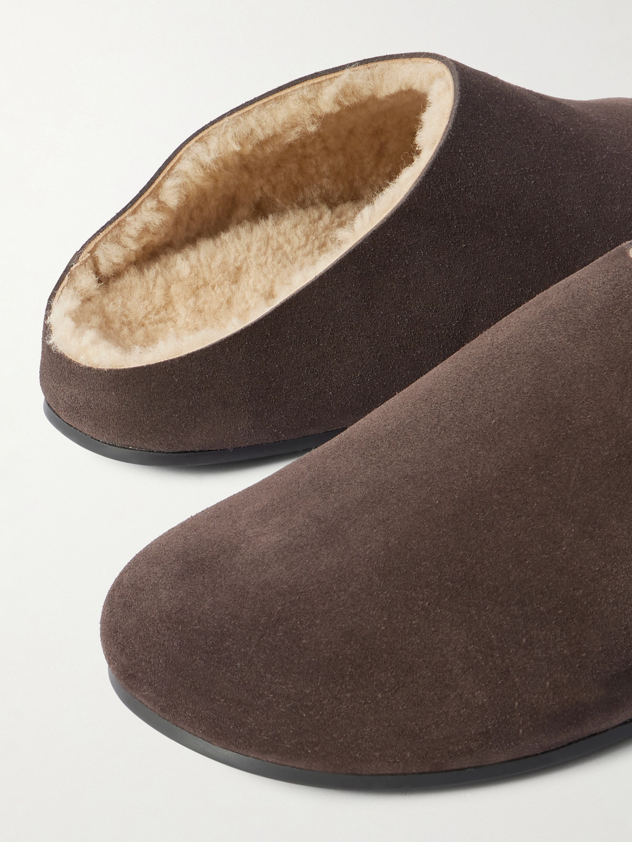 The Row Hudson Suede Leather Slide Sandal In Brown
