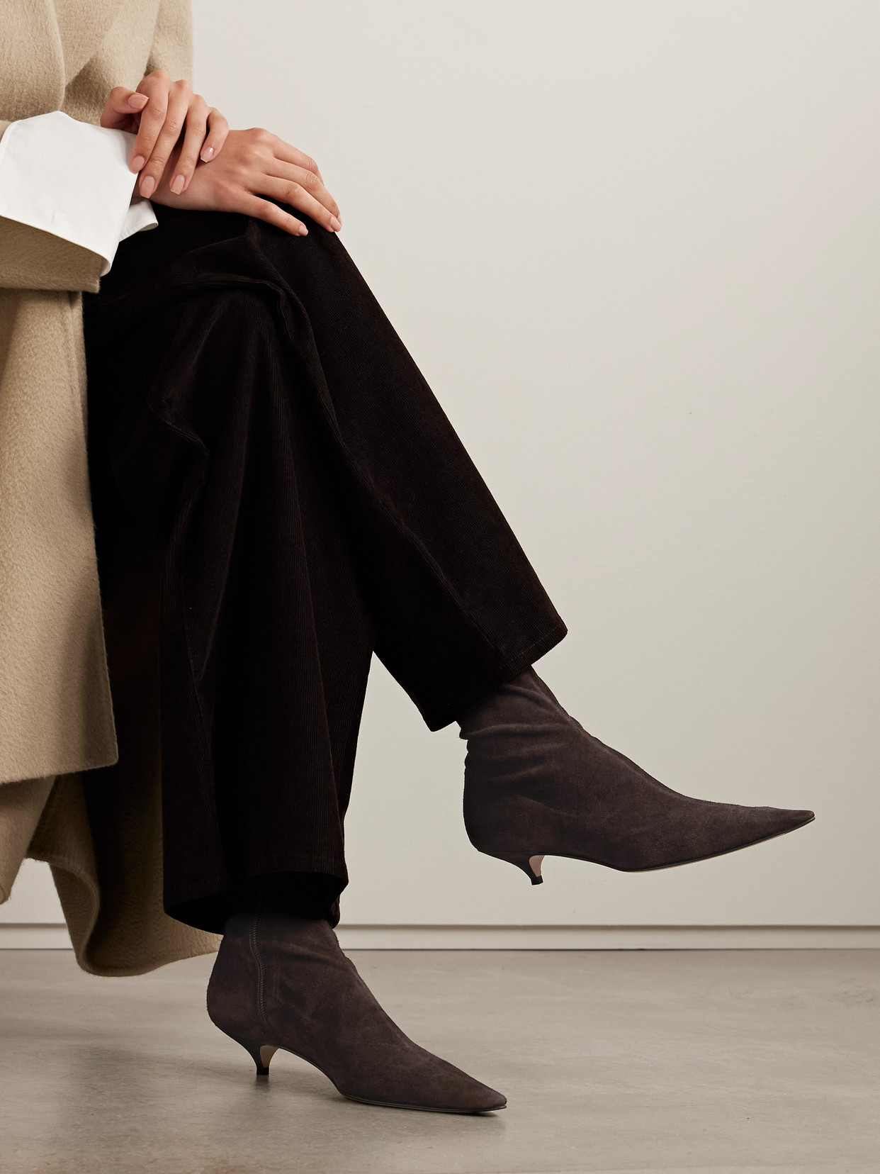 The Row Liisa Suede Kitten-heel Booties In Brown