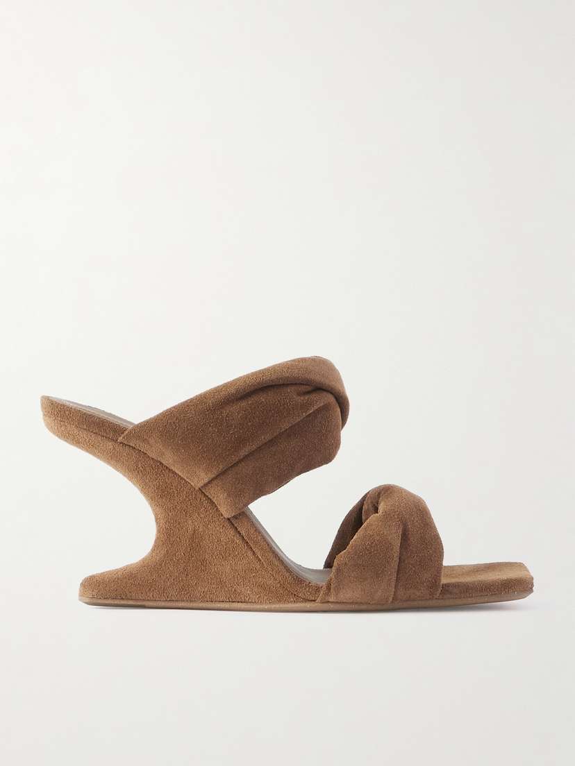 Rick Owens Twisted Cantilever Suede Wedge Mules