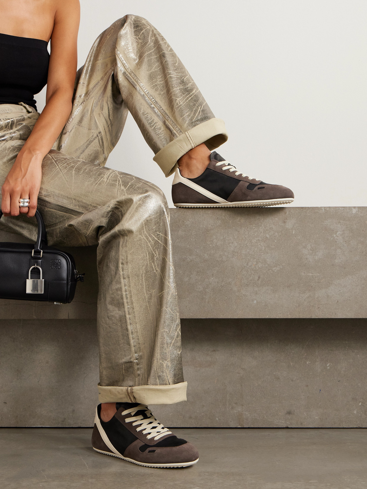 Rick Owens Black Low-top Sneakers With Suede Inserts In Leather Woman In Black