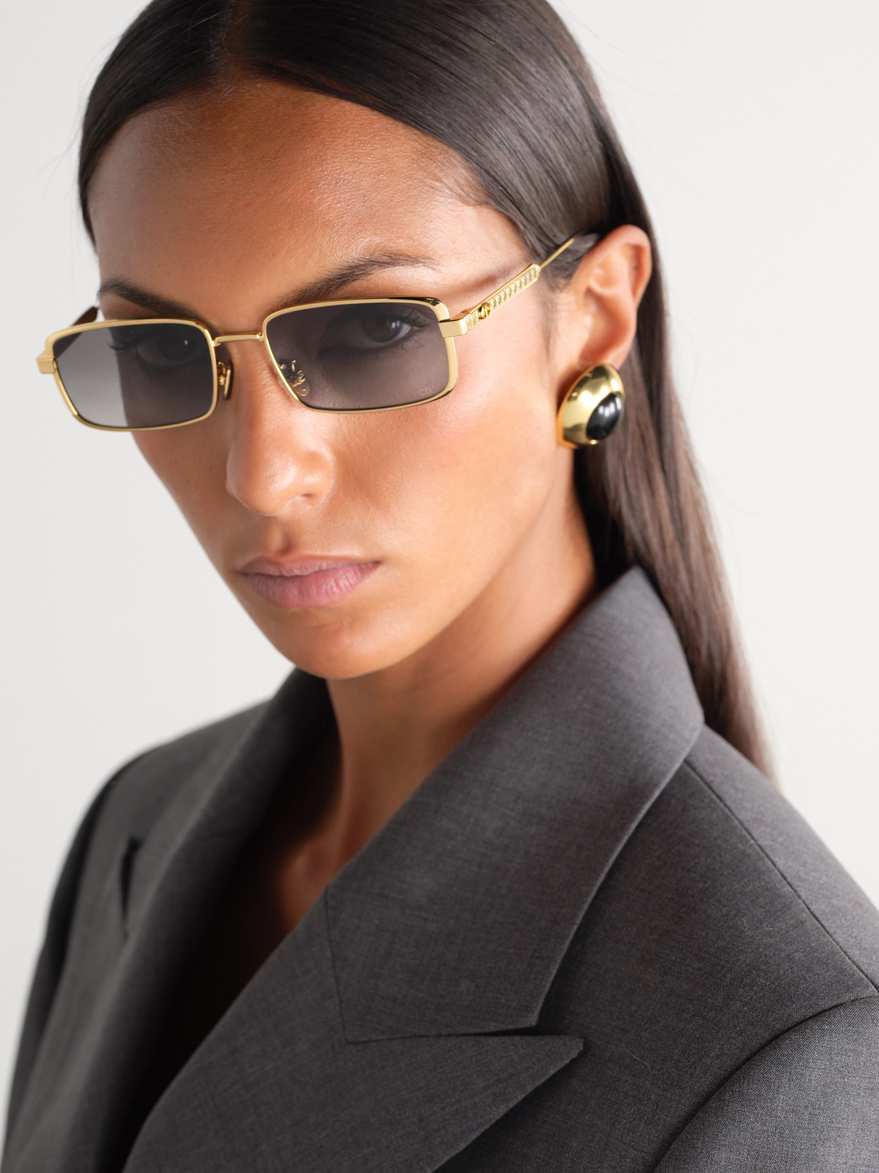 Dior Cannage S2u Rectangular-frame Gold-tone Sunglasses In Gold