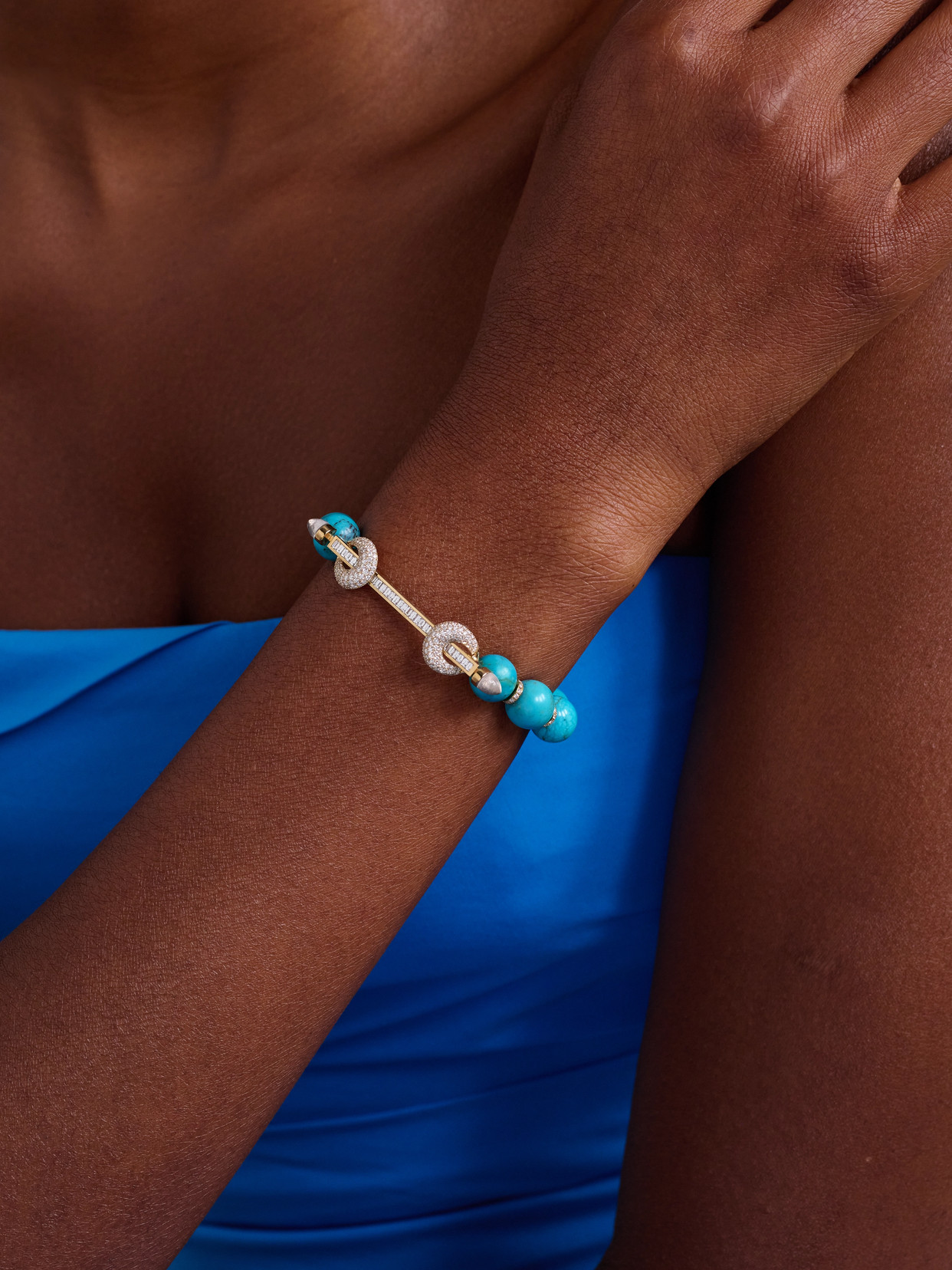 Ananya Jumbo Chakra 18-karat Gold Multi-stone Bracelet In Blue