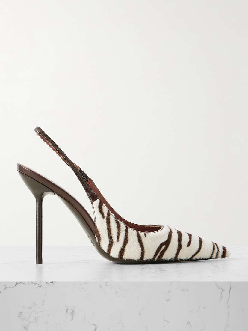 Paris Texas Lidia Leather-trimmed Zebra-print Calf Hair Slingback Pumps