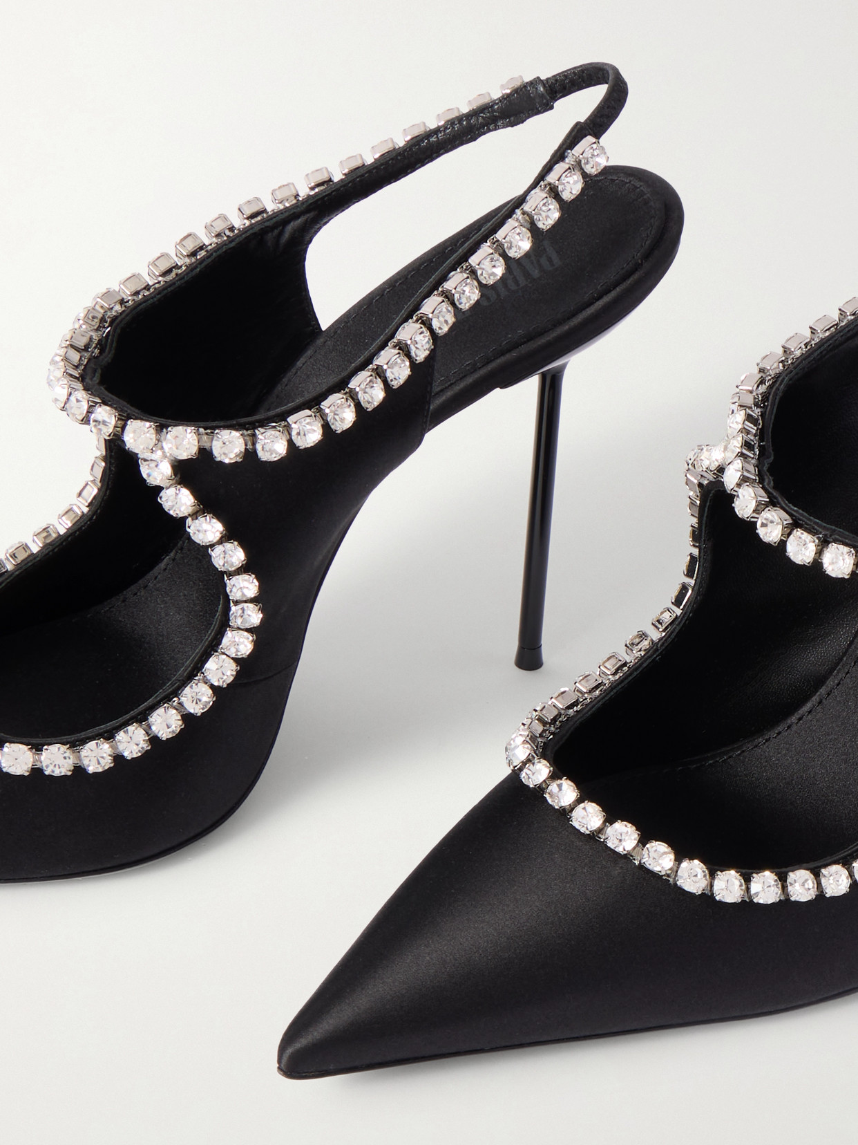 Paris Texas Lidia Crystal-embellished Satin Mary Jane Pumps In Black