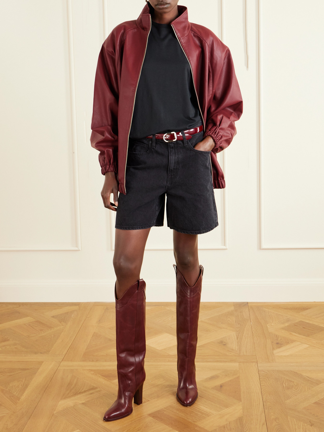 Paris Texas Lavinia Leather Knee Boots In Burgundy