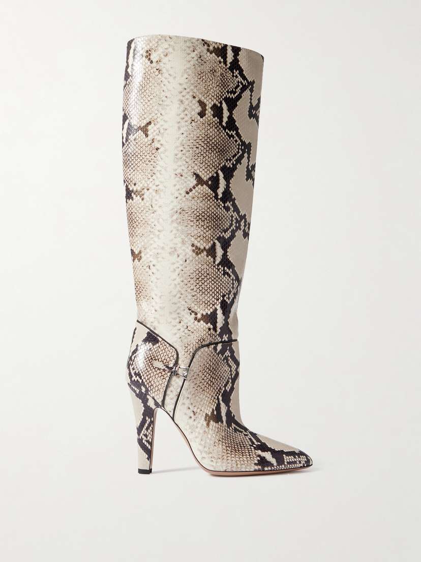 Paris Texas Elsa Buckled Snake-effect Leather Knee Boots