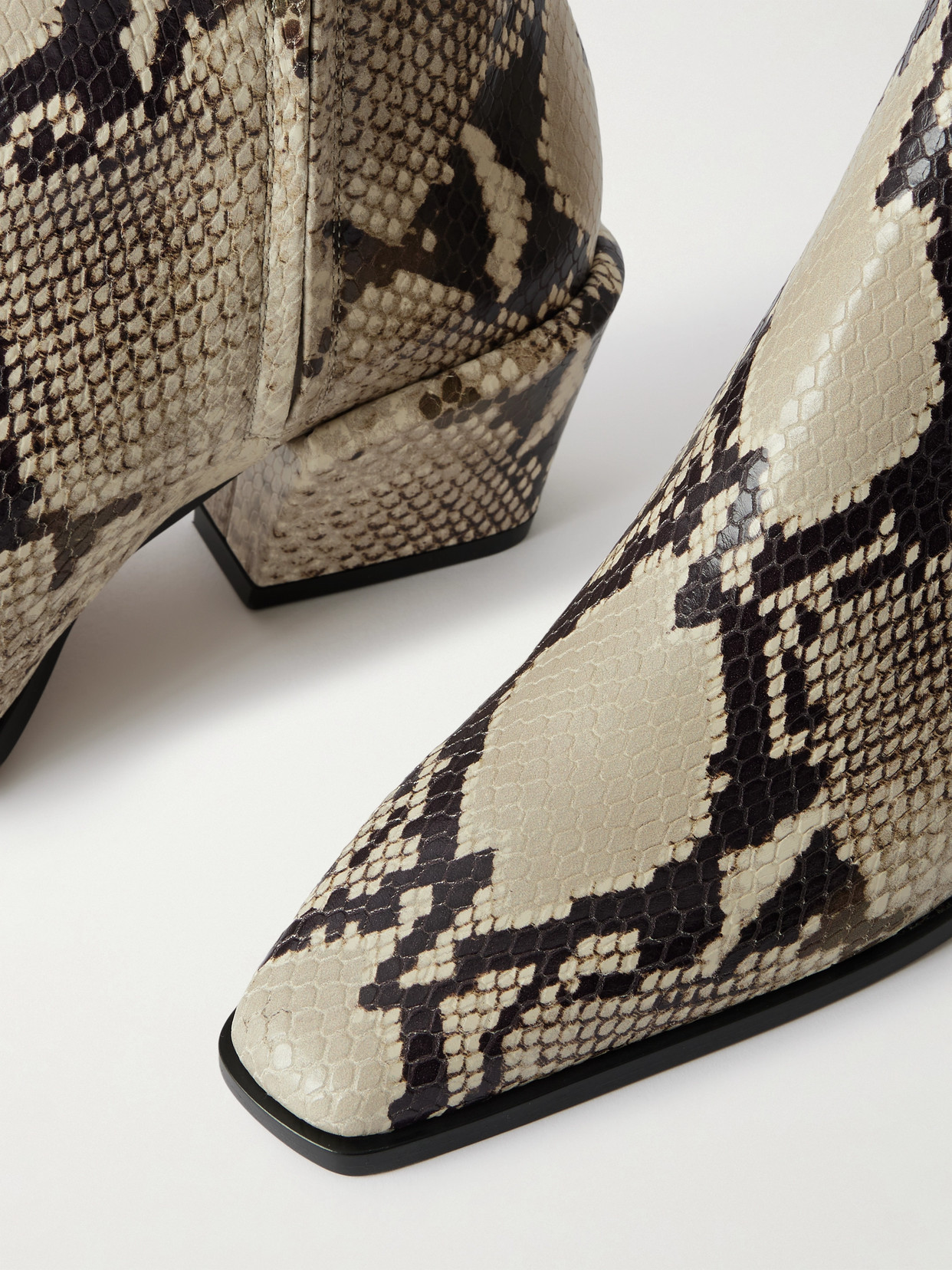 Paris Texas Ankle Boots In Natural Printed Python Leather. In Multi