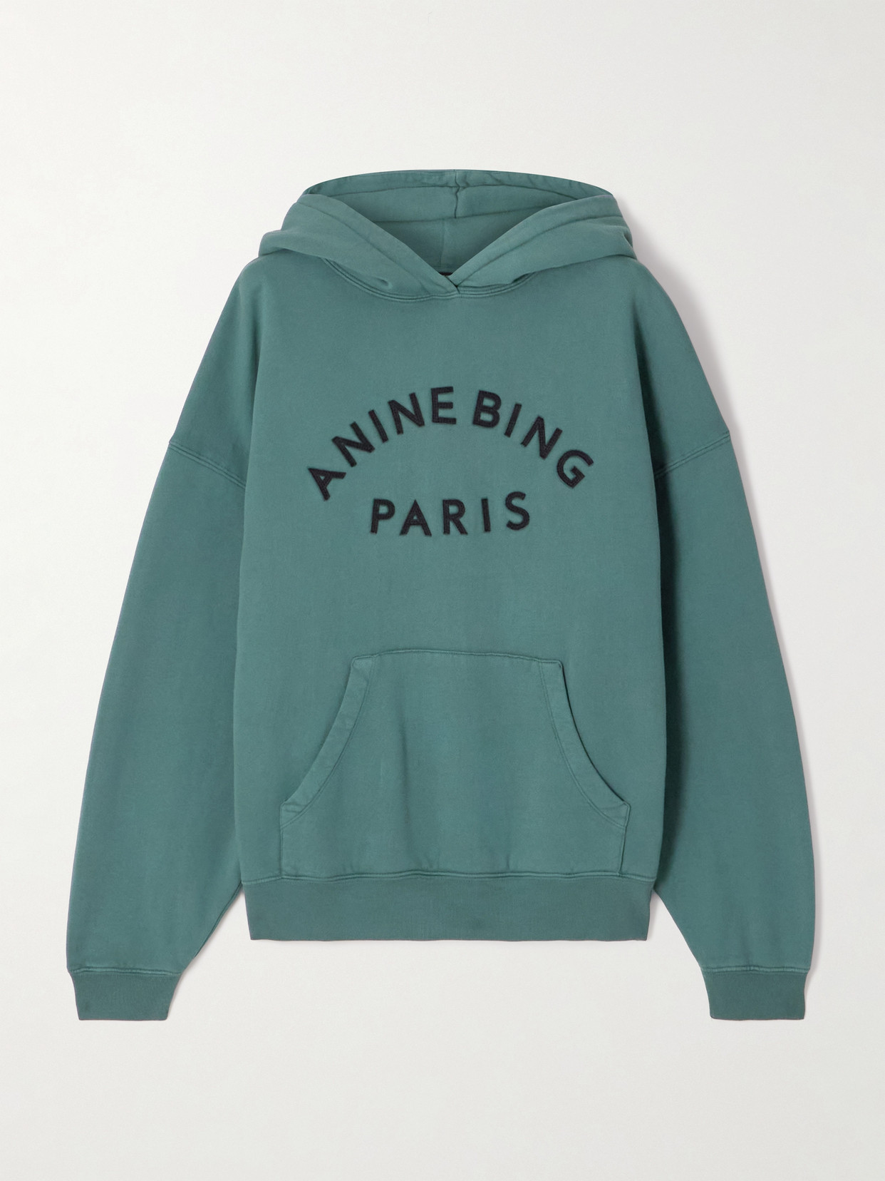 Anine Bing Harvey Appliquéd Cotton-fleece Hoodie In Green