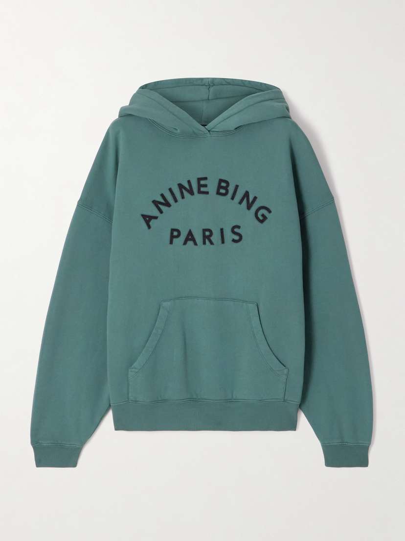 Anine Bing Harvey Appliquéd Cotton-fleece Hoodie