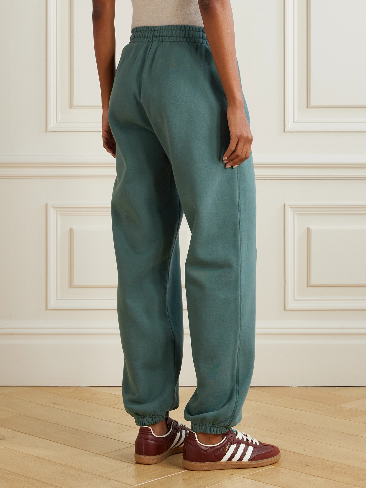Anine Bing Karter Cotton-fleece Tapered Track Pants In Green