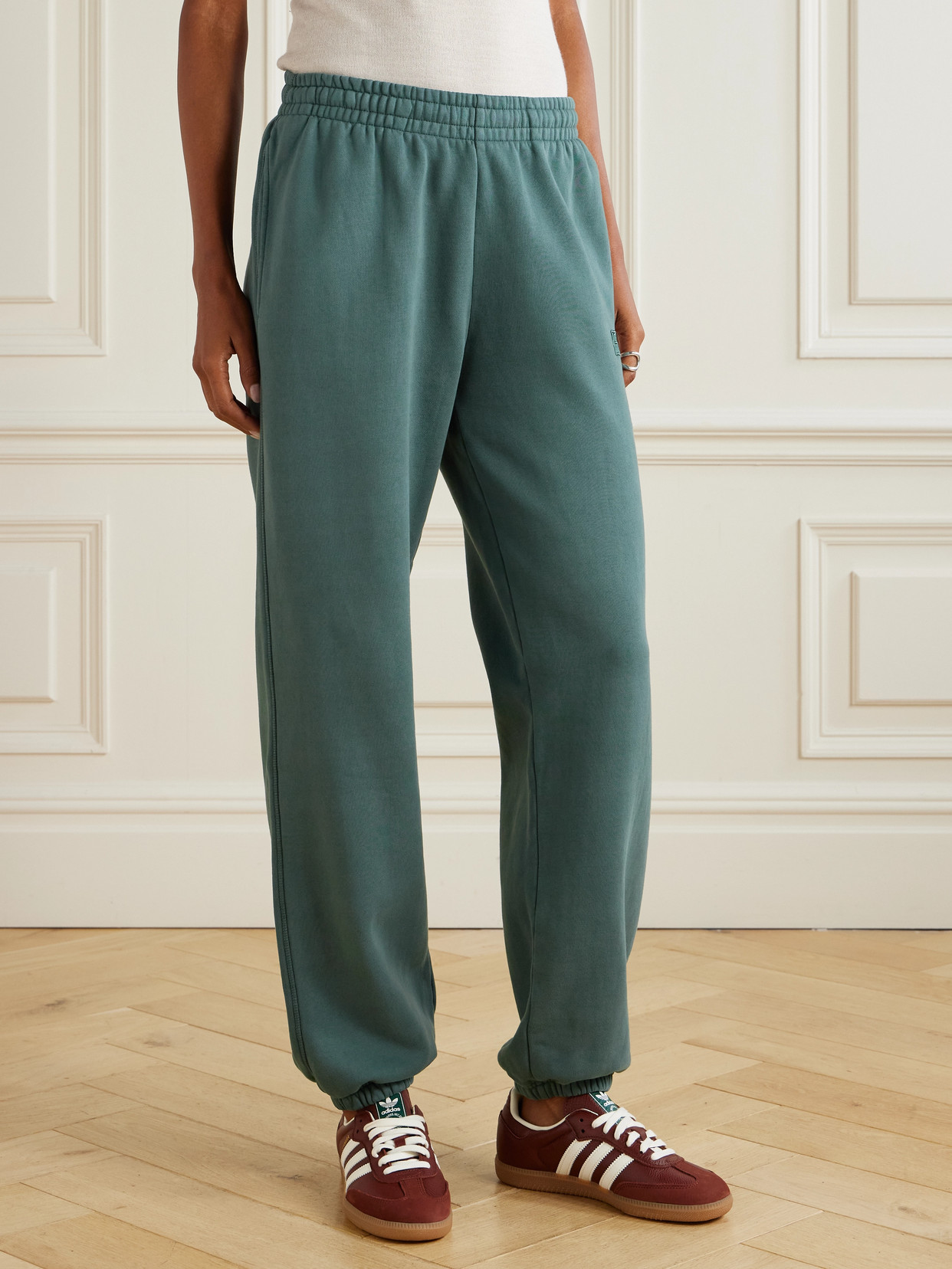 Anine Bing Karter Cotton-fleece Tapered Track Pants In Green